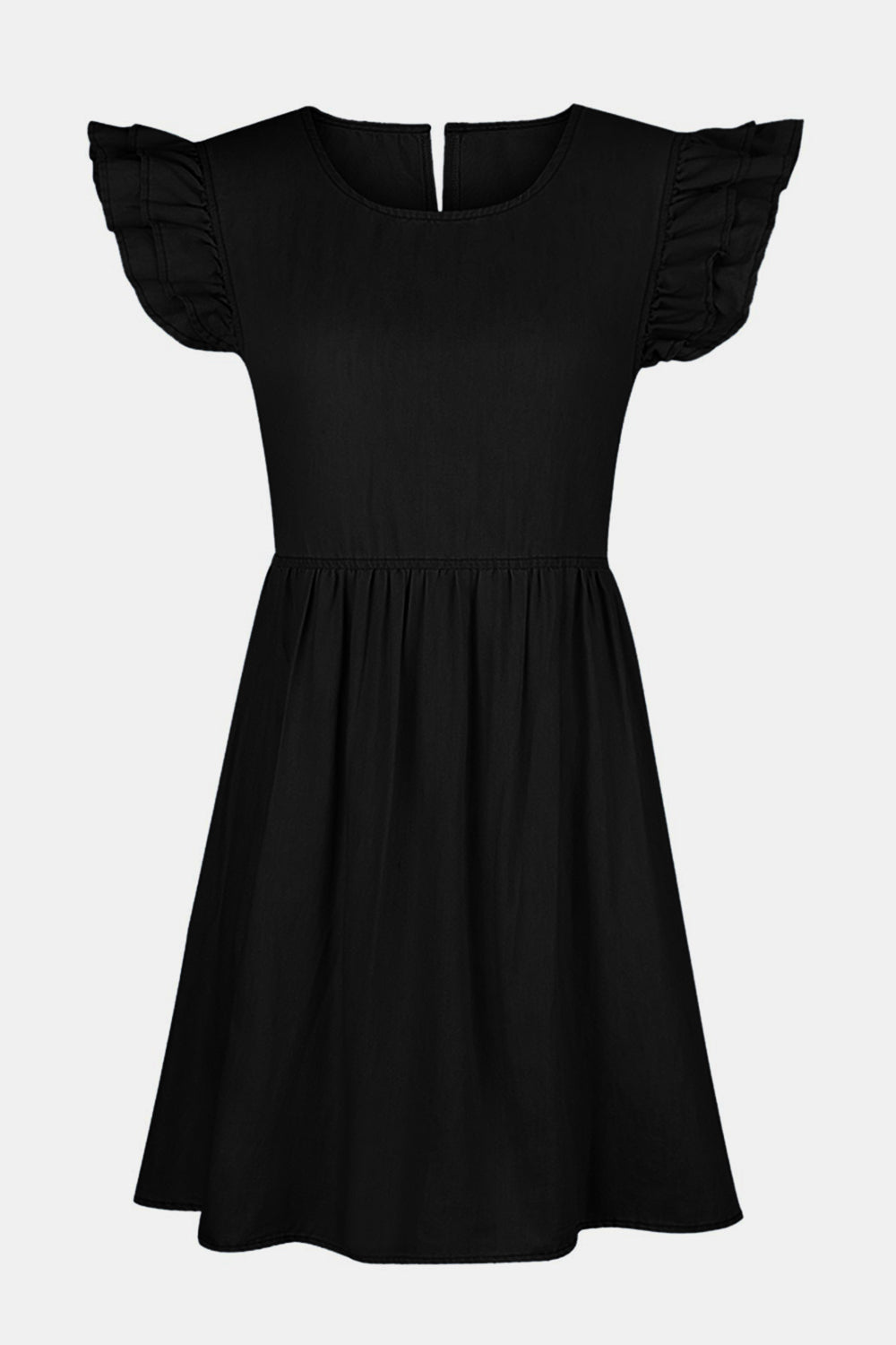 Full Size Ruffled Round Neck Denim Dress