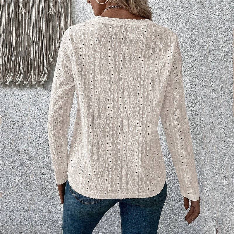 Ladies Casual Hollow Long Sleeve Shirt