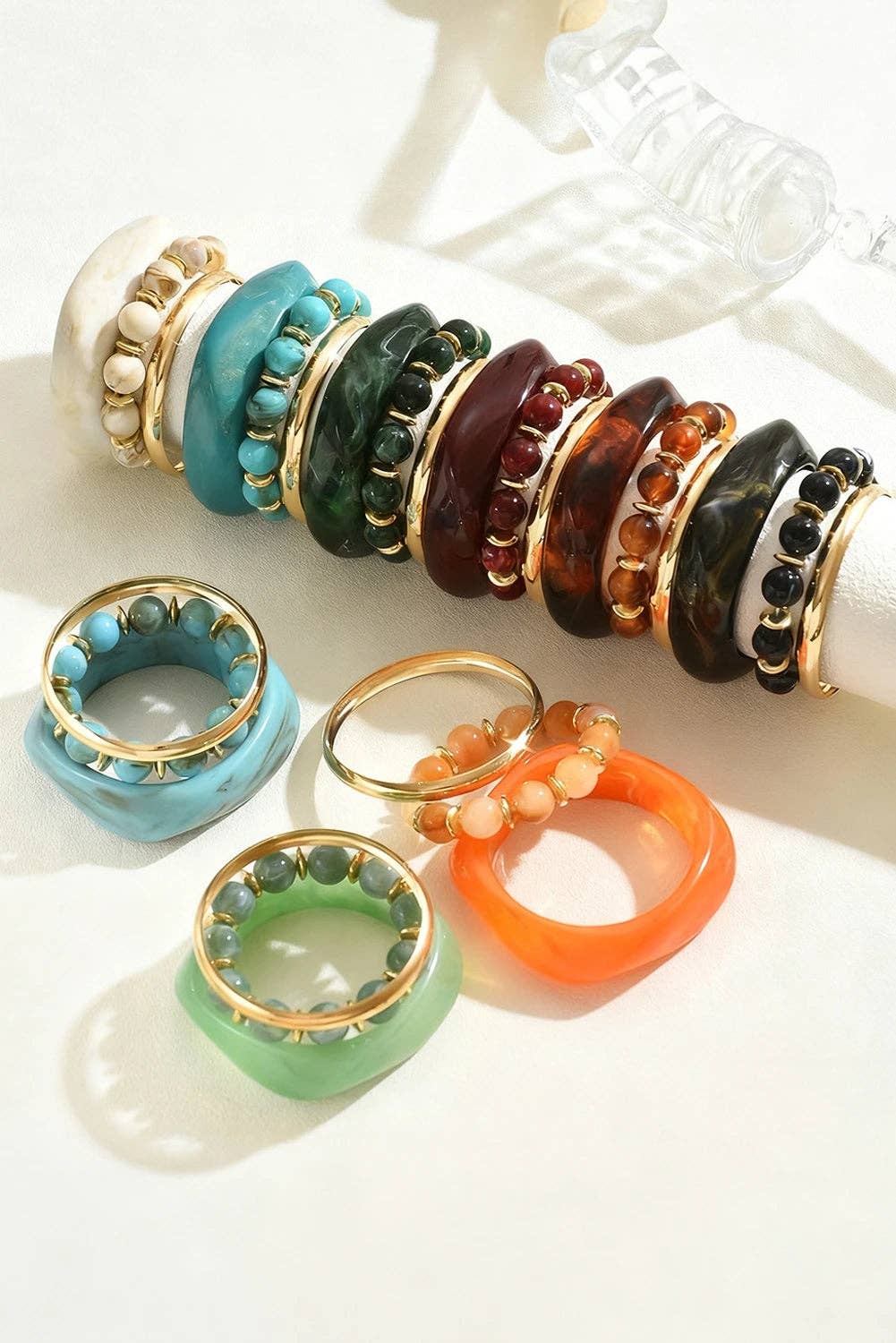 White Sand Beach Bangle Gold Plated 3pcs Bracelet Set