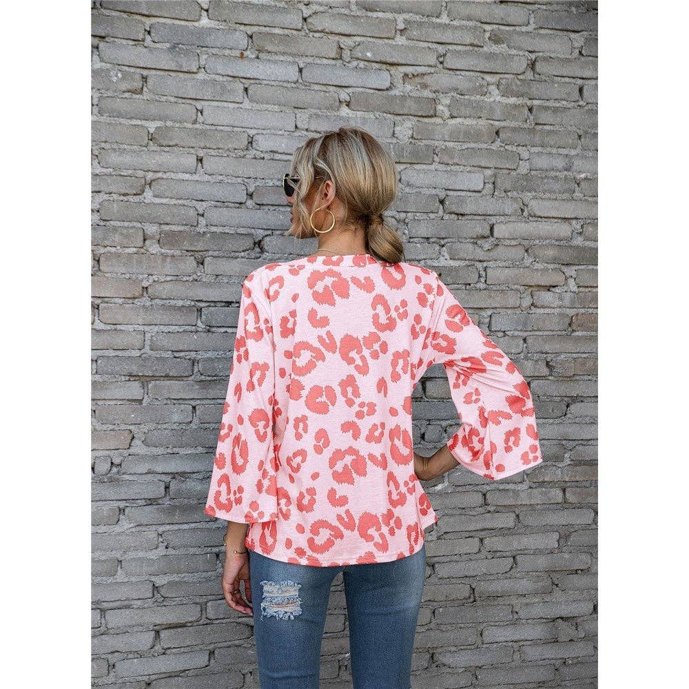 Casual Leopaed Print Puff Sleeve Loose T-Shirt
