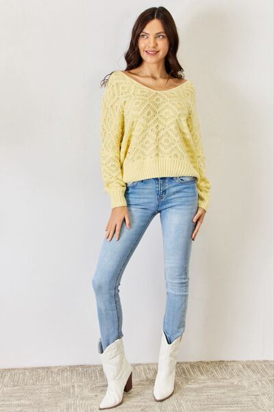 HYFVE V-Neck Light Yellow Patterned Sweater