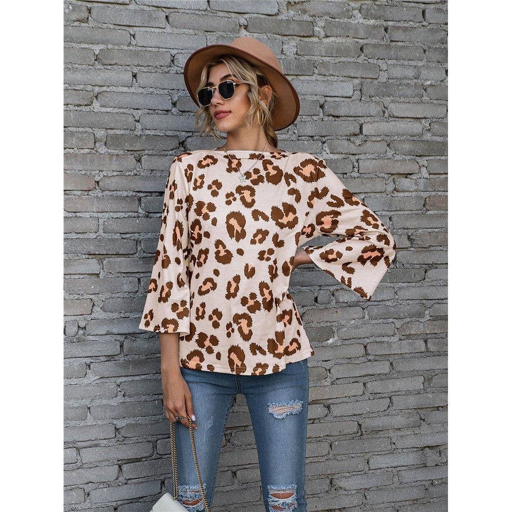 Casual Leopaed Print Puff Sleeve Loose T-Shirt