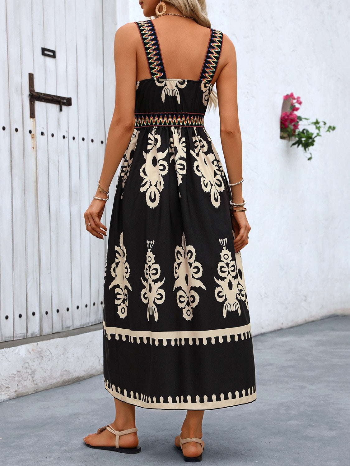 Printed Surplice Sleeveless Midi Dress