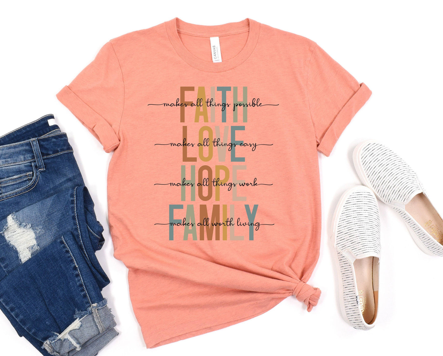 Faith Love Hope Family Graphic Tee - Positive Faith Shirt