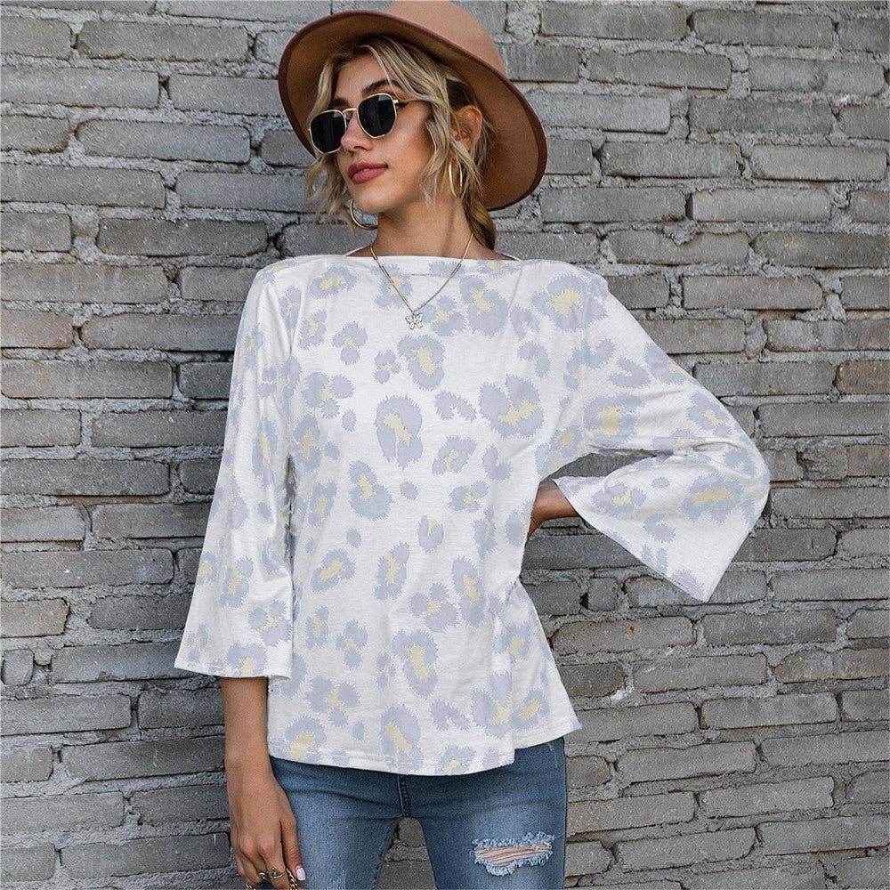 Casual Leopaed Print Puff Sleeve Loose T-Shirt