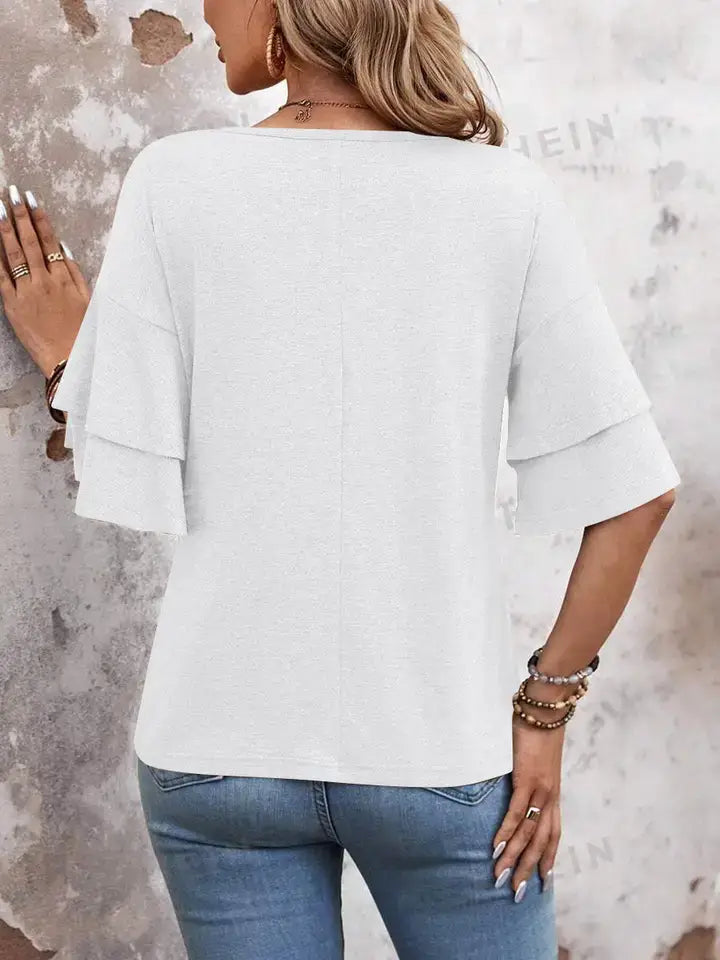 Ruffle Sleeve Top Trendy Boutique Casual Blouse