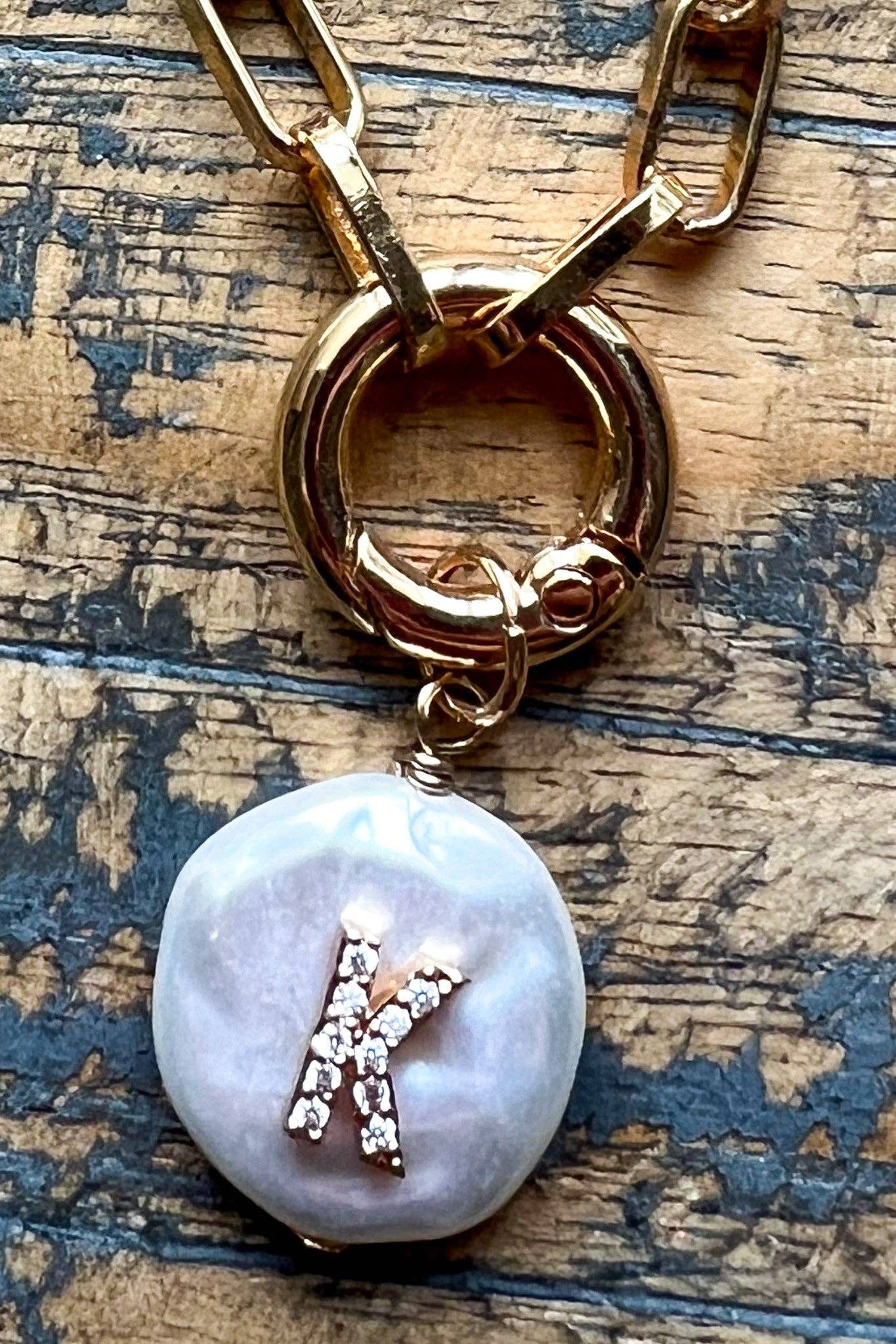 Pearl Initial Pendant Necklace Gold