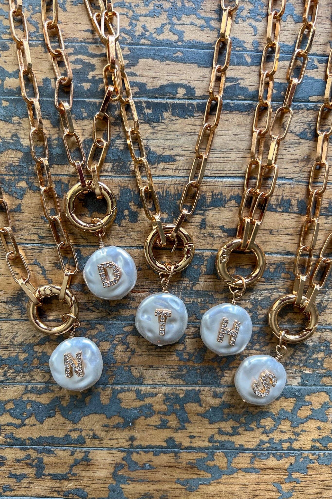Pearl Initial Pendant Necklace Gold