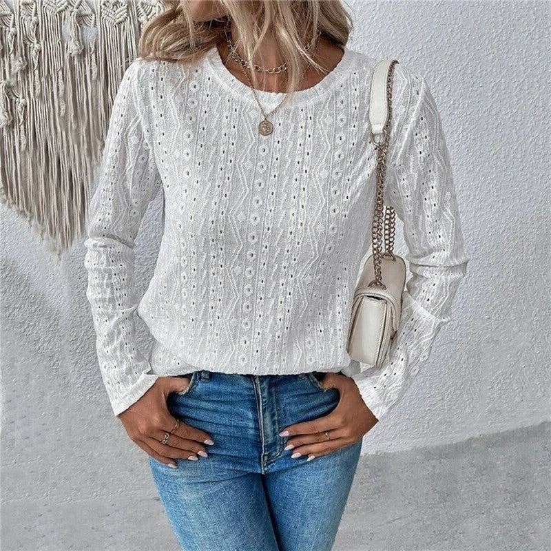 Ladies Casual Hollow Long Sleeve Shirt
