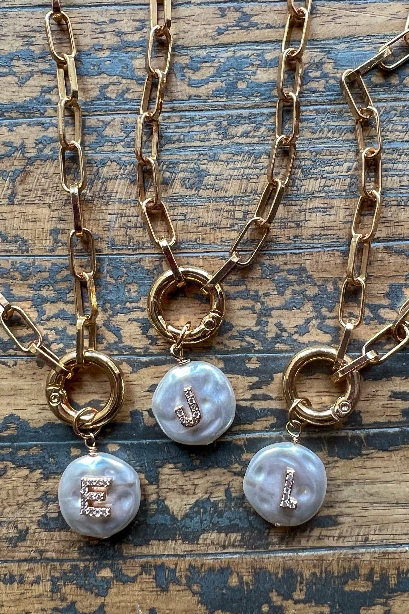 Pearl Initial Pendant Necklace Gold