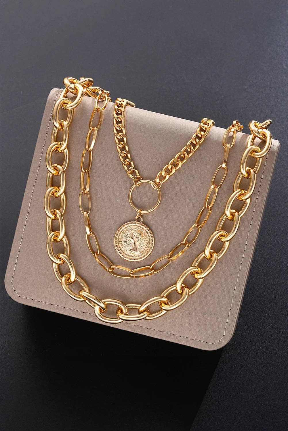 Gold Alloy Plated 3pcs Bold Chain Necklace Set