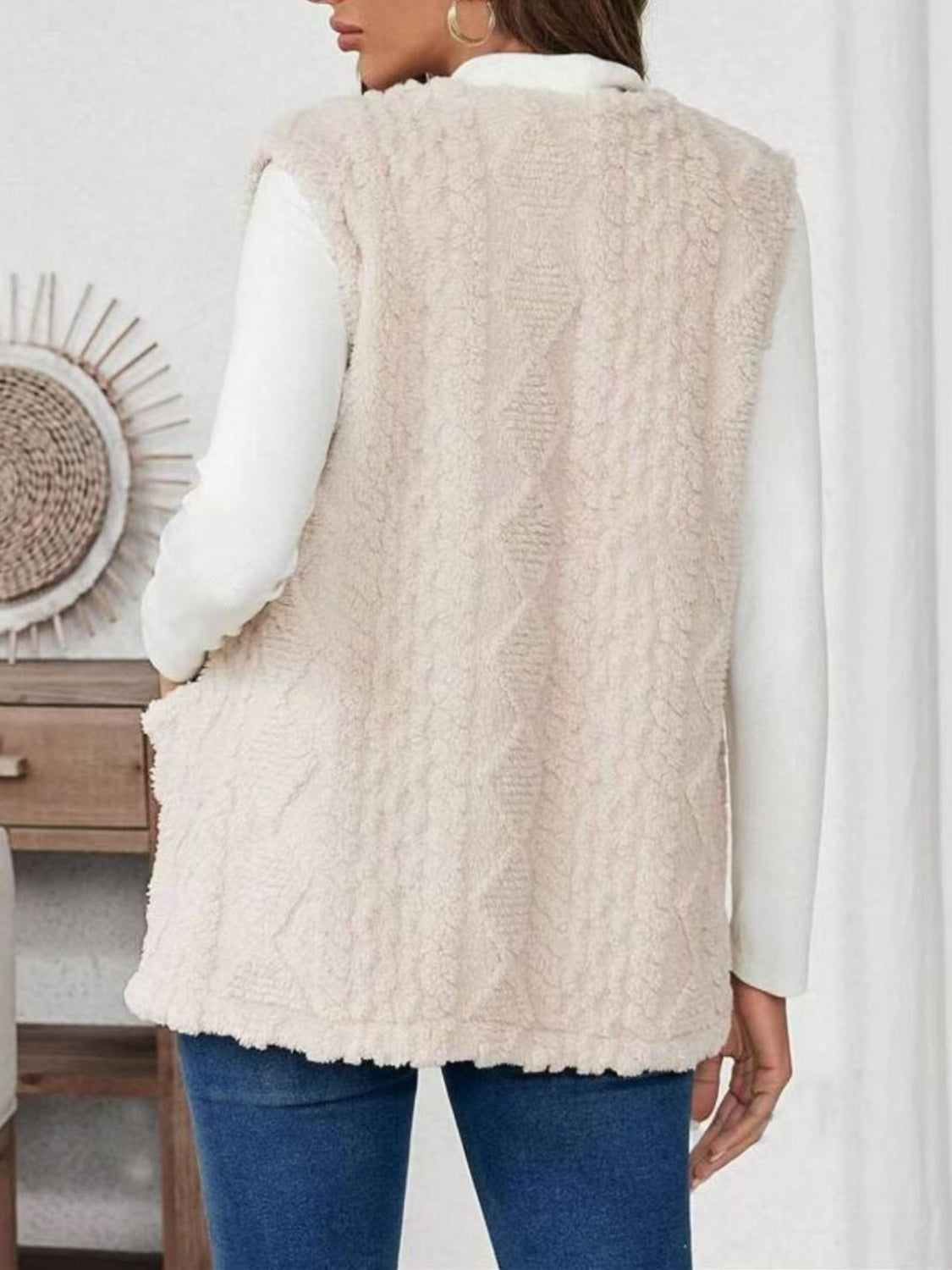 Fuzzy Open Front Vest with Pockets