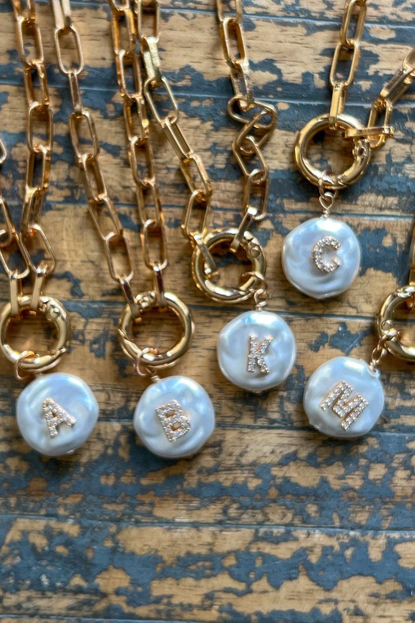 Pearl Initial Pendant Necklace Gold