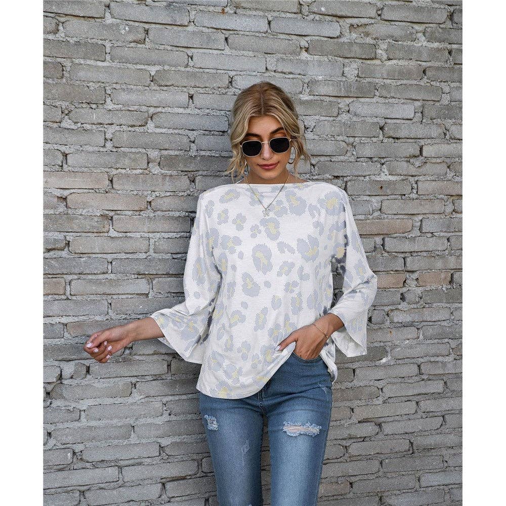 Casual Leopaed Print Puff Sleeve Loose T-Shirt