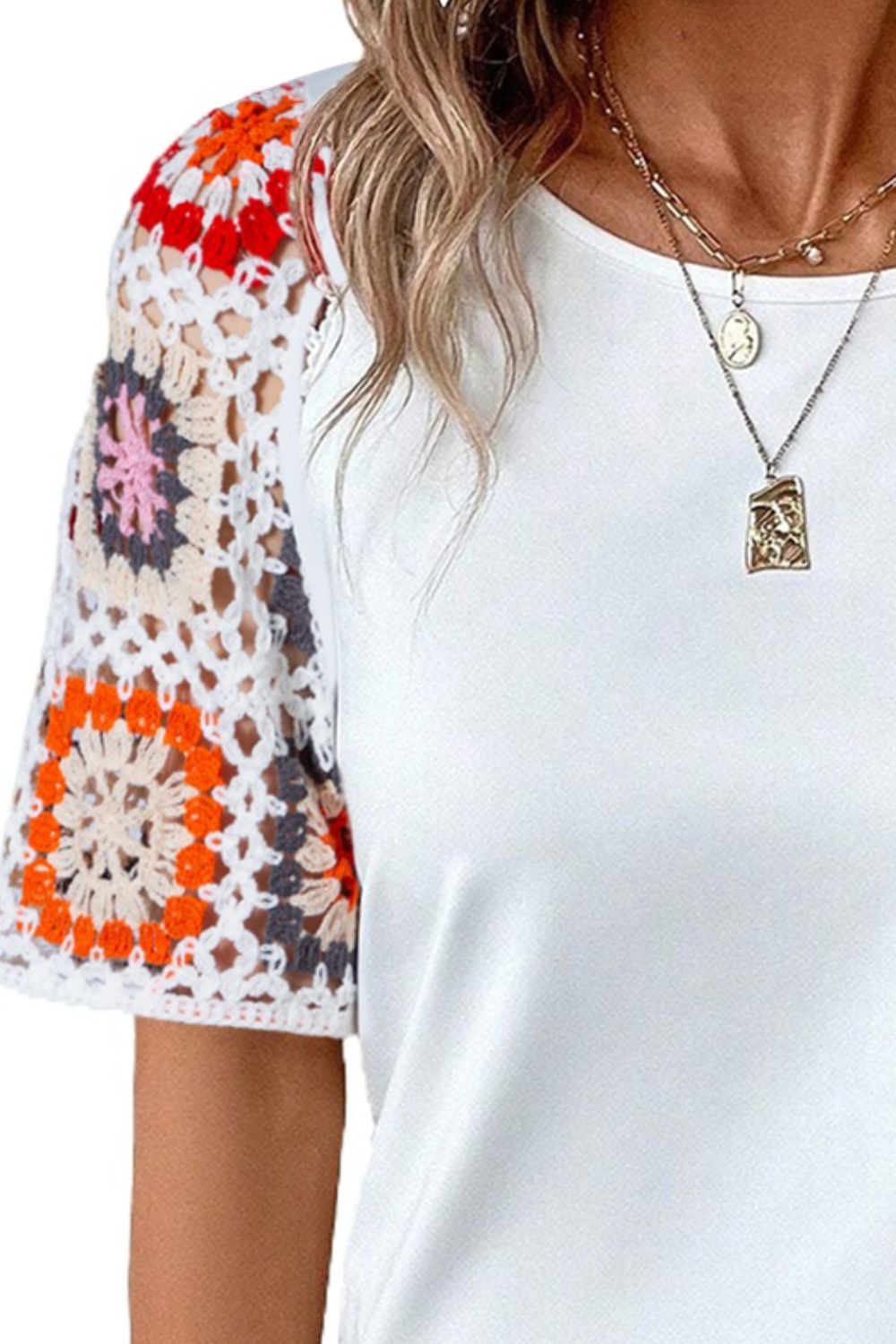 Geometric Round Neck Short Sleeve Blouse