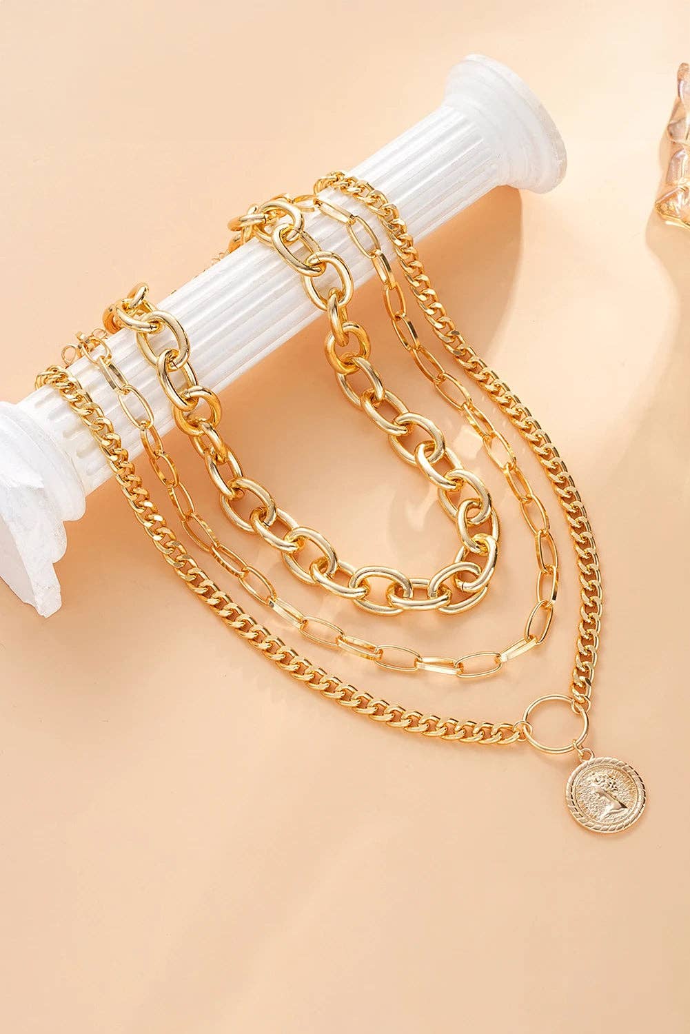 Gold Alloy Plated 3pcs Bold Chain Necklace Set