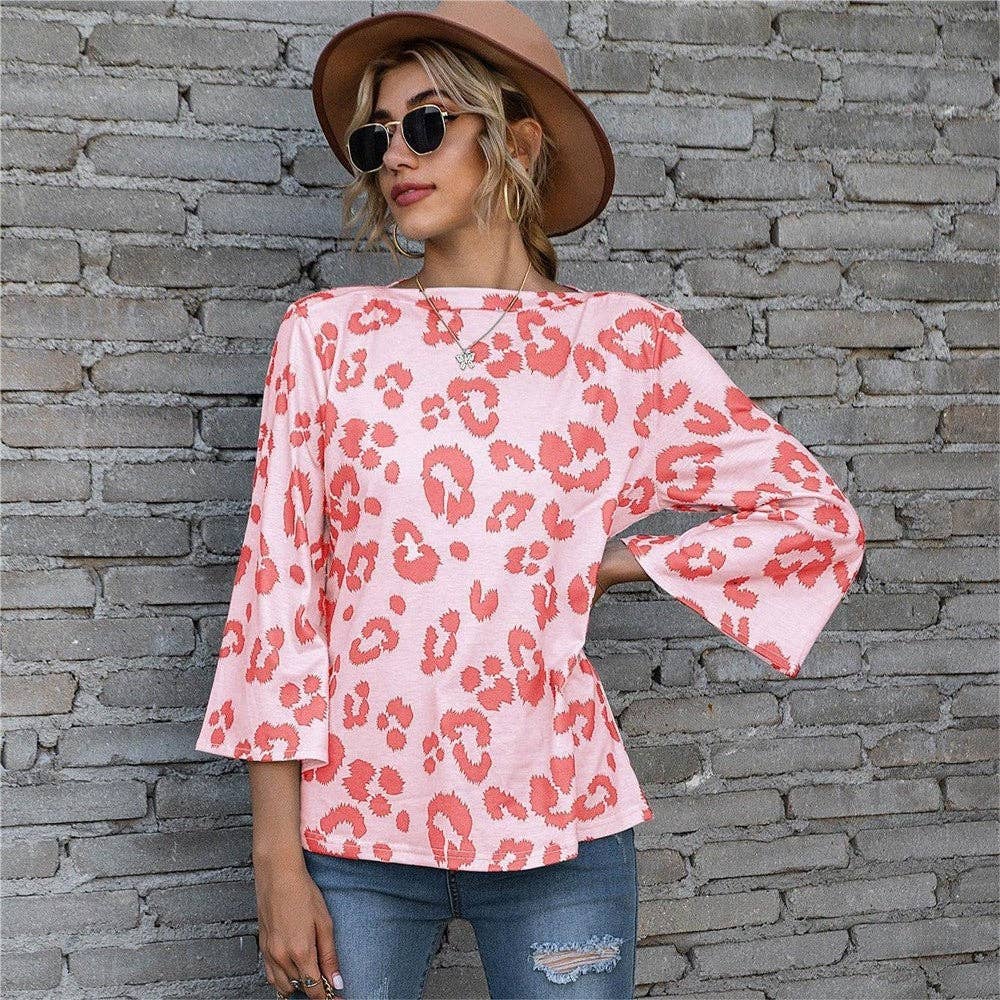 Casual Leopaed Print Puff Sleeve Loose T-Shirt
