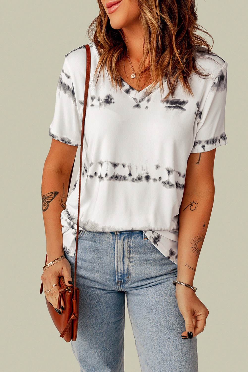 Printed V-Neck Short Sleeve Top