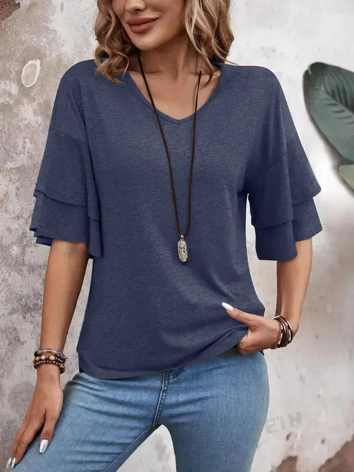 Ruffle Sleeve Top Trendy Boutique Casual Blouse