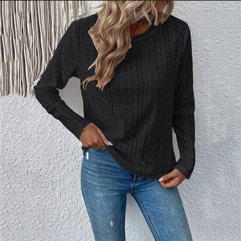 Ladies Casual Hollow Long Sleeve Shirt