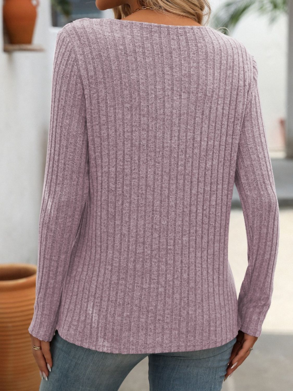 Mandy Ribbed V-Neck Long Sleeve T-Shirt