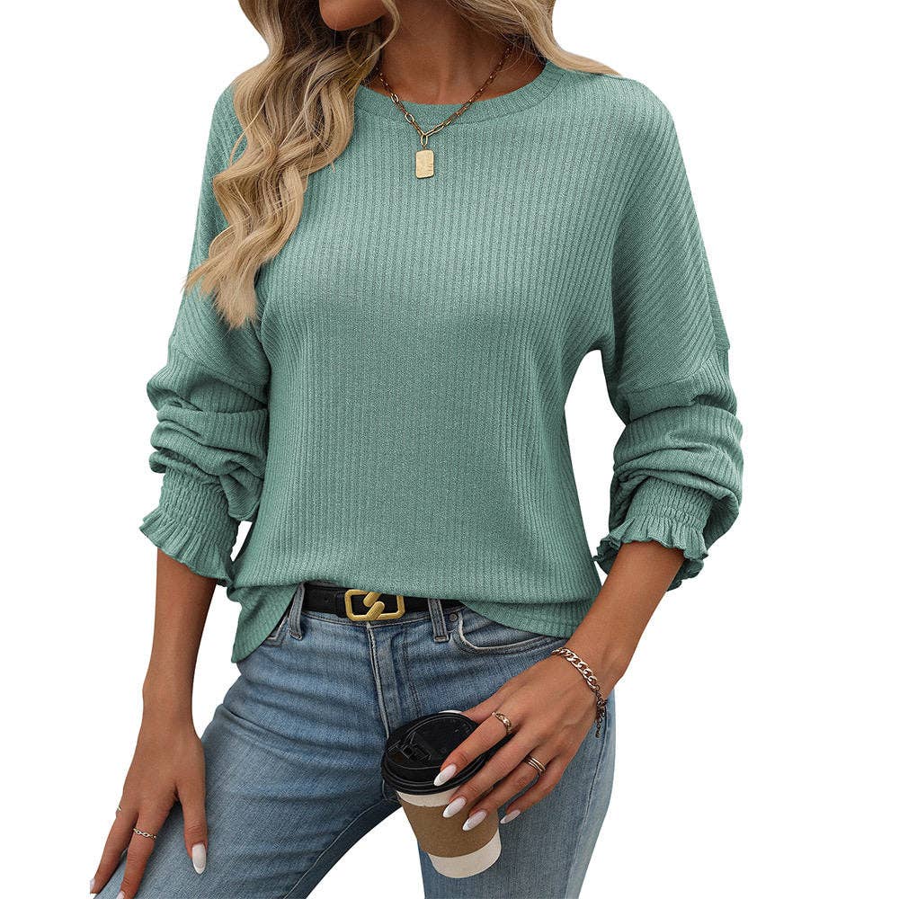 Loose Casual Ribbed Long Sleeve T-Shirt