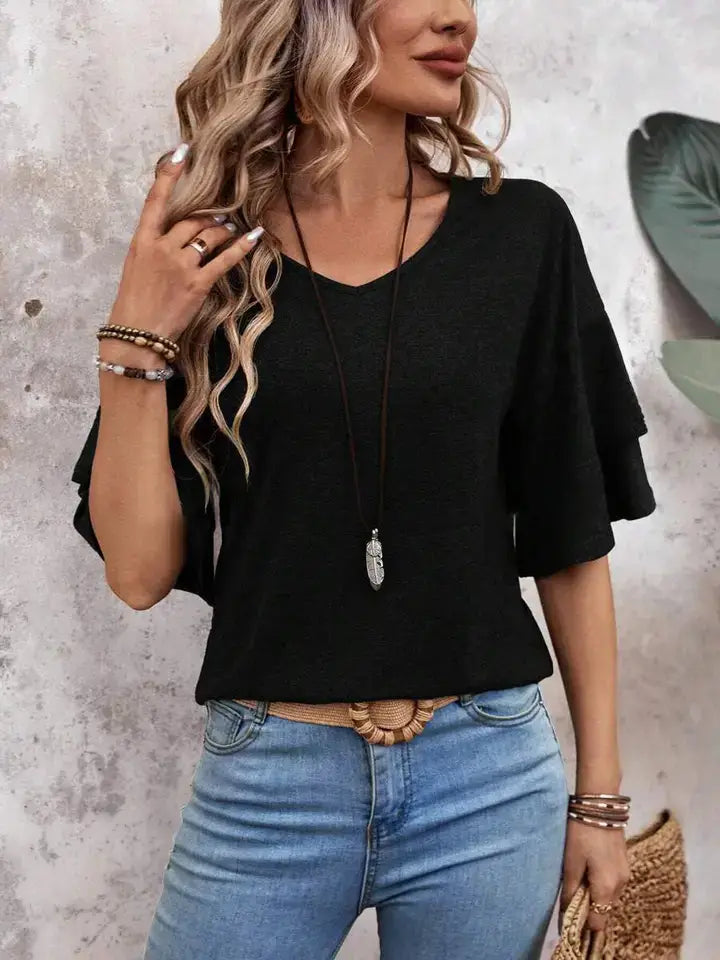 Ruffle Sleeve Top Trendy Boutique Casual Blouse
