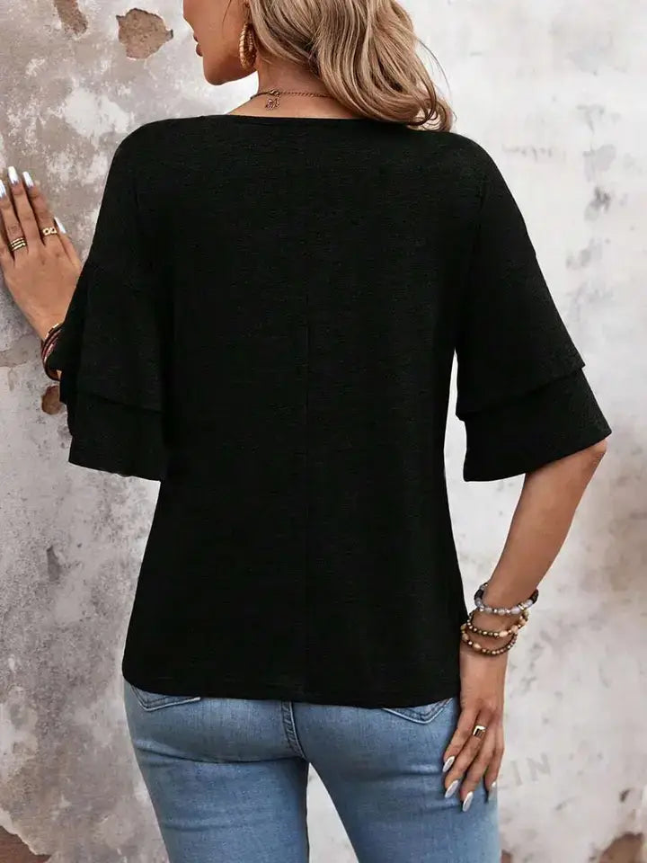 Ruffle Sleeve Top Trendy Boutique Casual Blouse