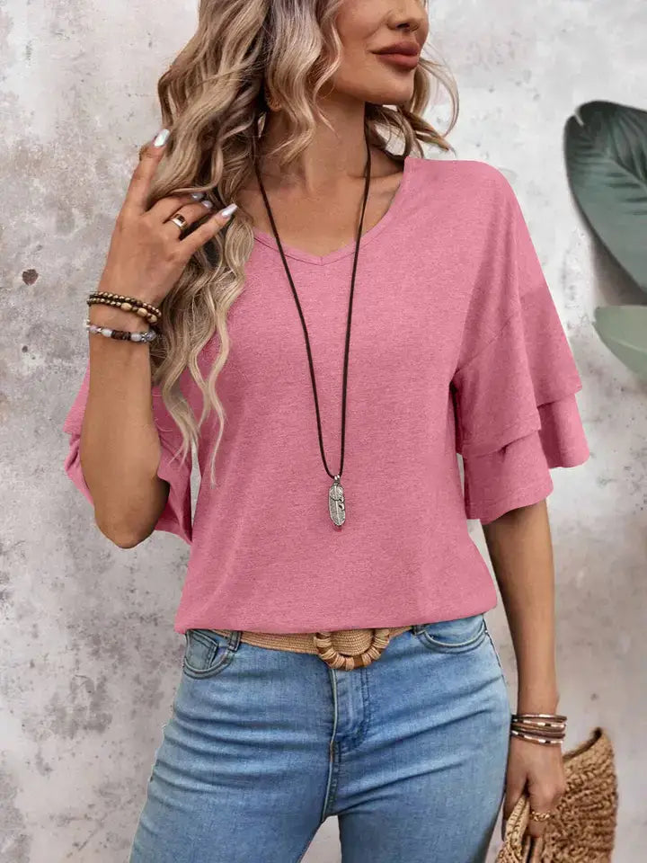 Ruffle Sleeve Top Trendy Boutique Casual Blouse