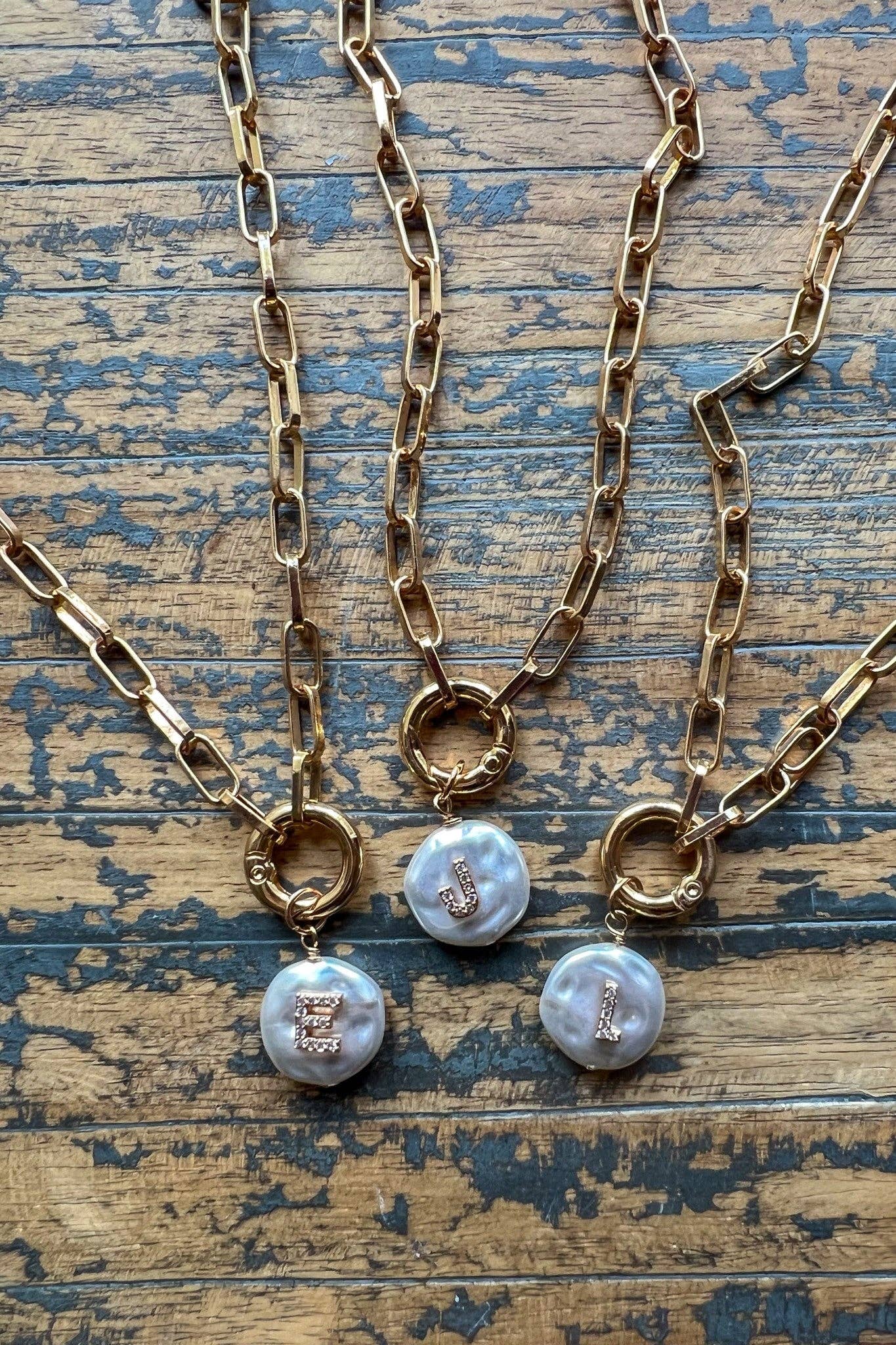 Pearl Initial Pendant Necklace Gold