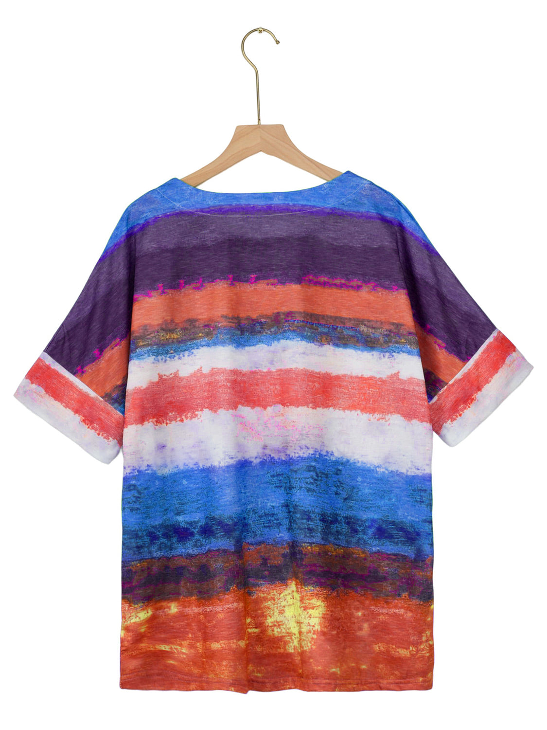 Full Size Color Block Round Neck Half Sleeve T-Shirt