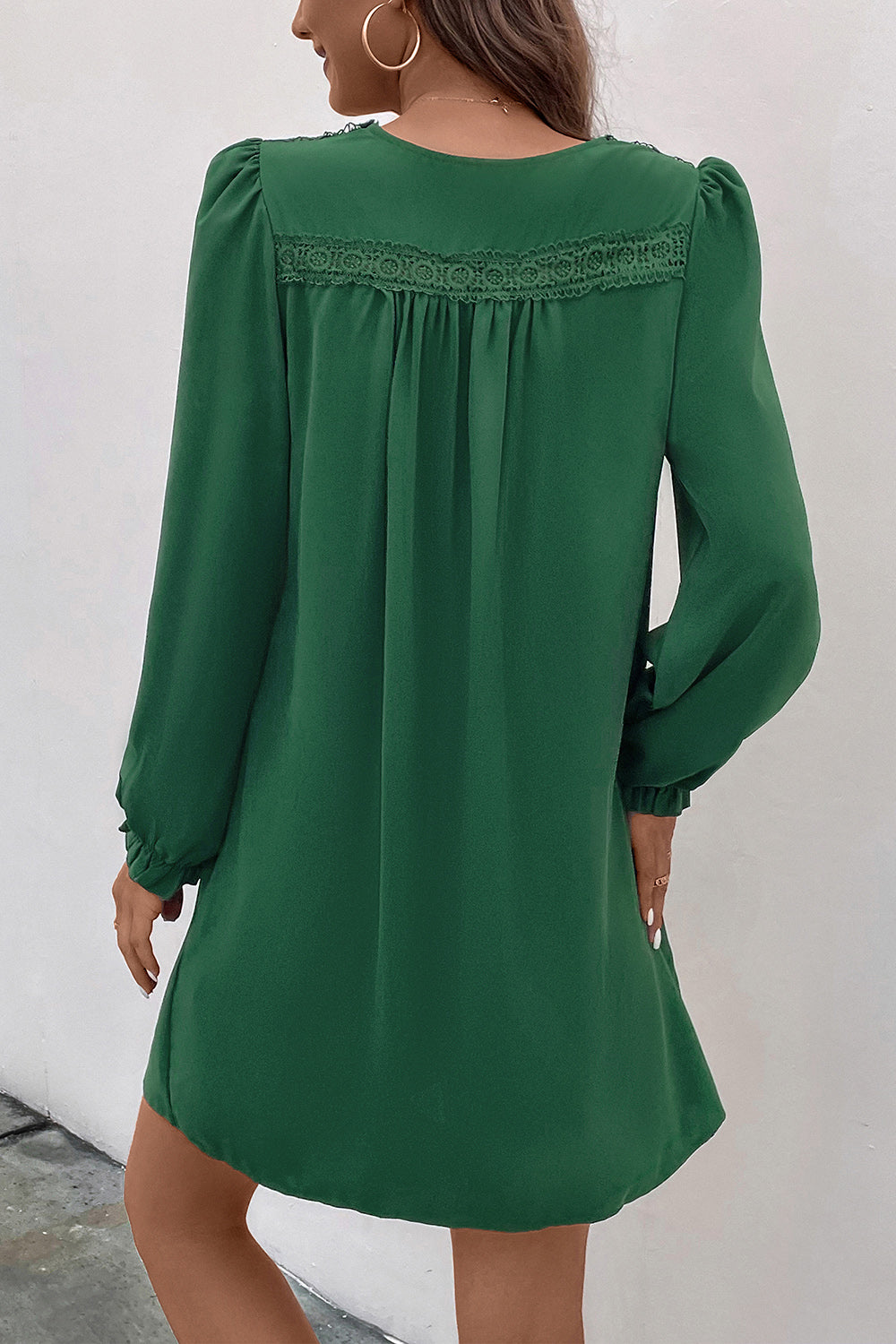 Perfee Ruched V-Neck Flounce Sleeve Dress