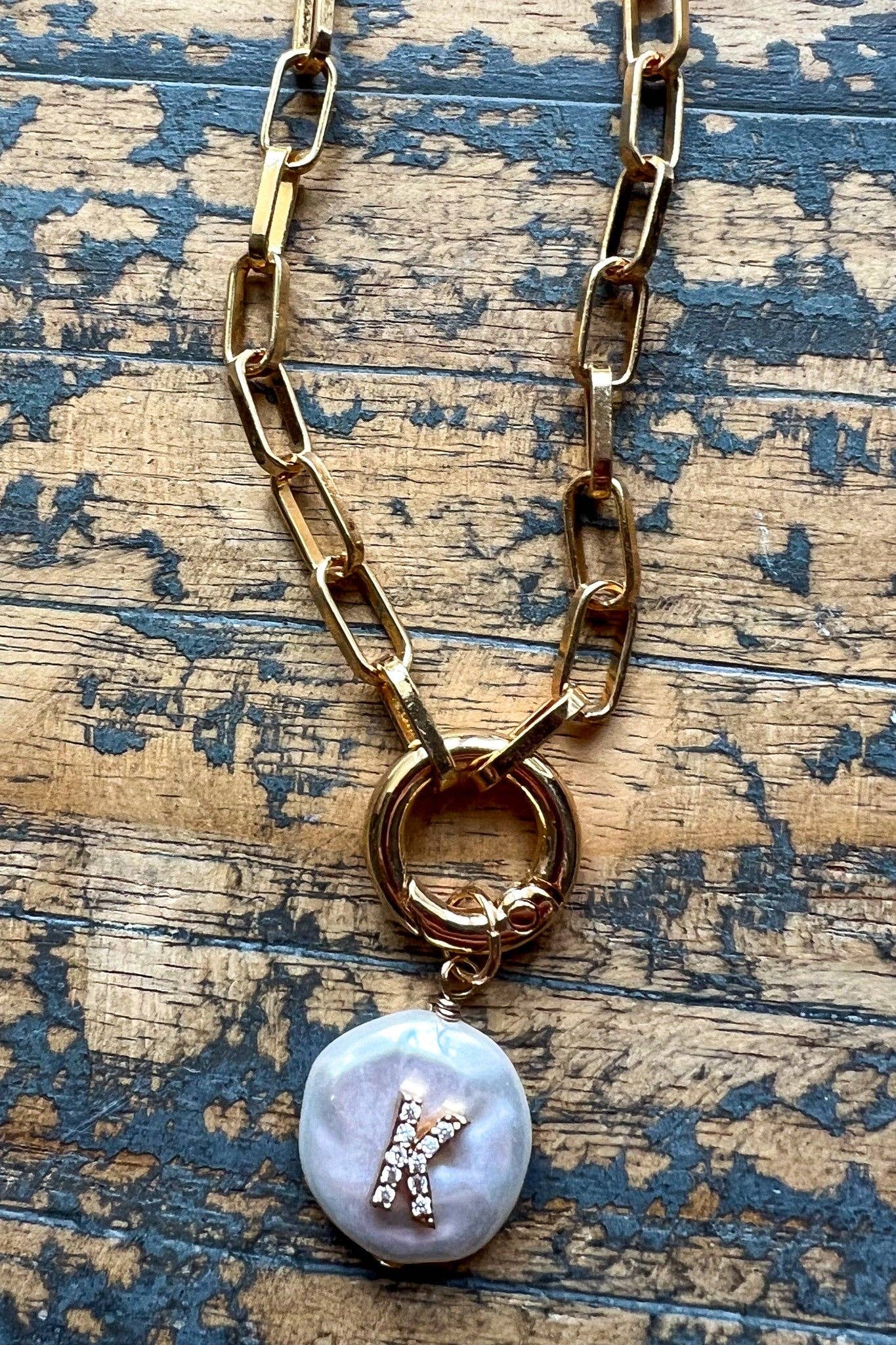 Pearl Initial Pendant Necklace Gold