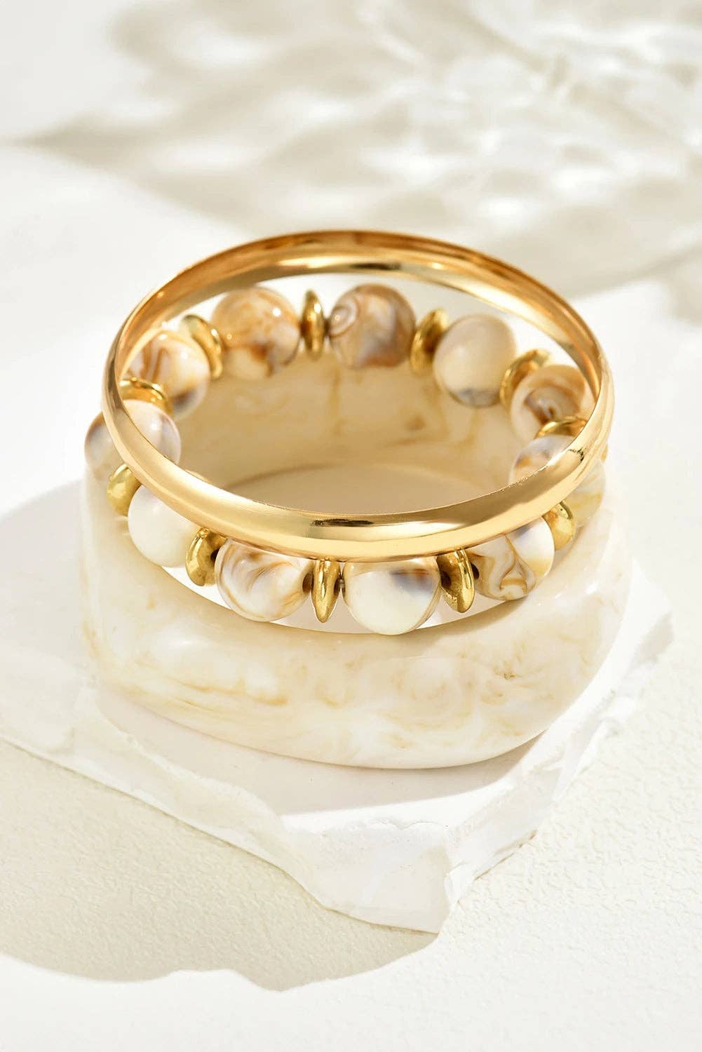 White Sand Beach Bangle Gold Plated 3pcs Bracelet Set