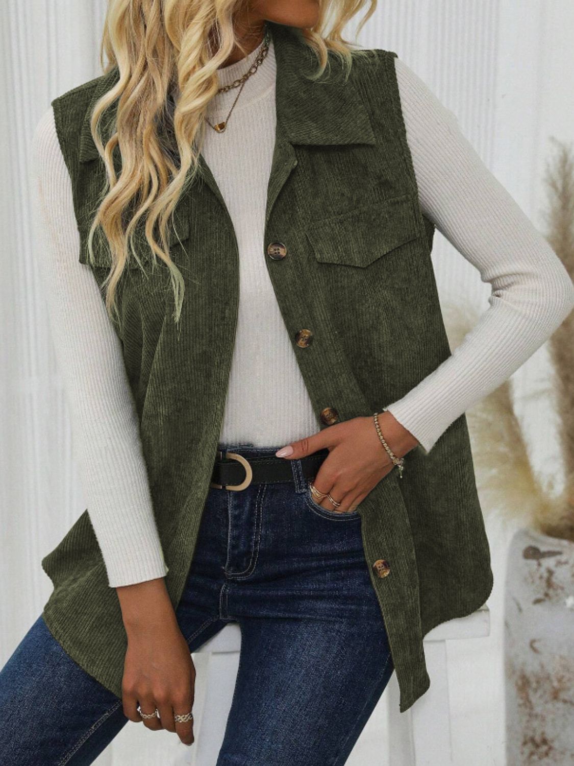 Button Up Collared Neck Vest Coat