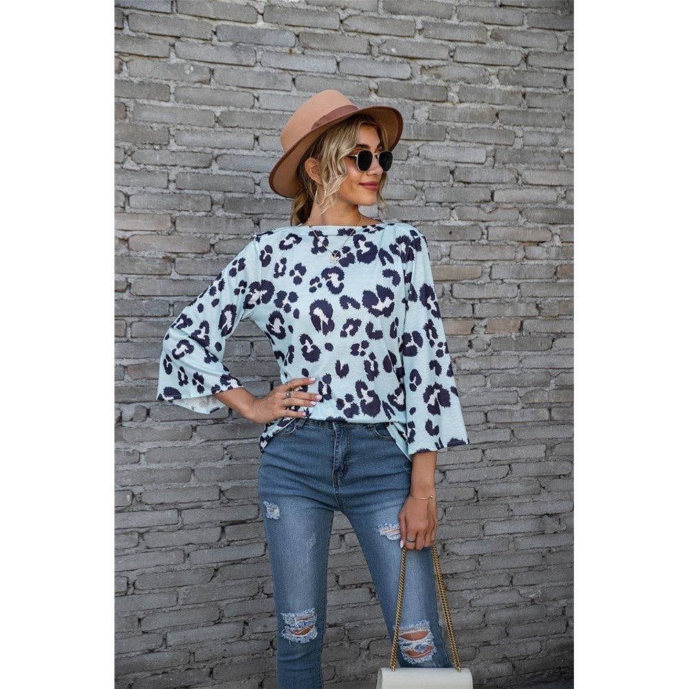 Casual Leopaed Print Puff Sleeve Loose T-Shirt