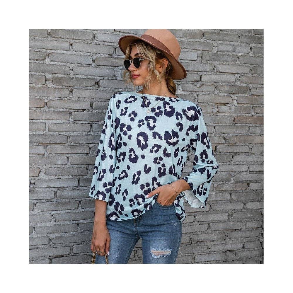 Casual Leopaed Print Puff Sleeve Loose T-Shirt
