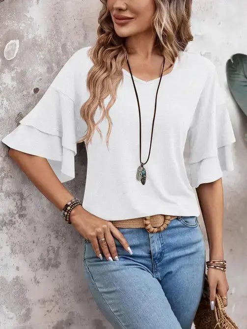 Ruffle Sleeve Top Trendy Boutique Casual Blouse