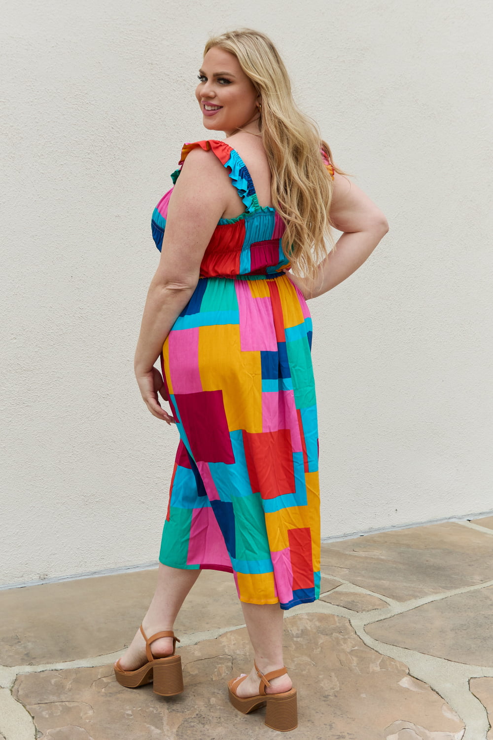 And The Why Multicolored Square Print Summer Dress