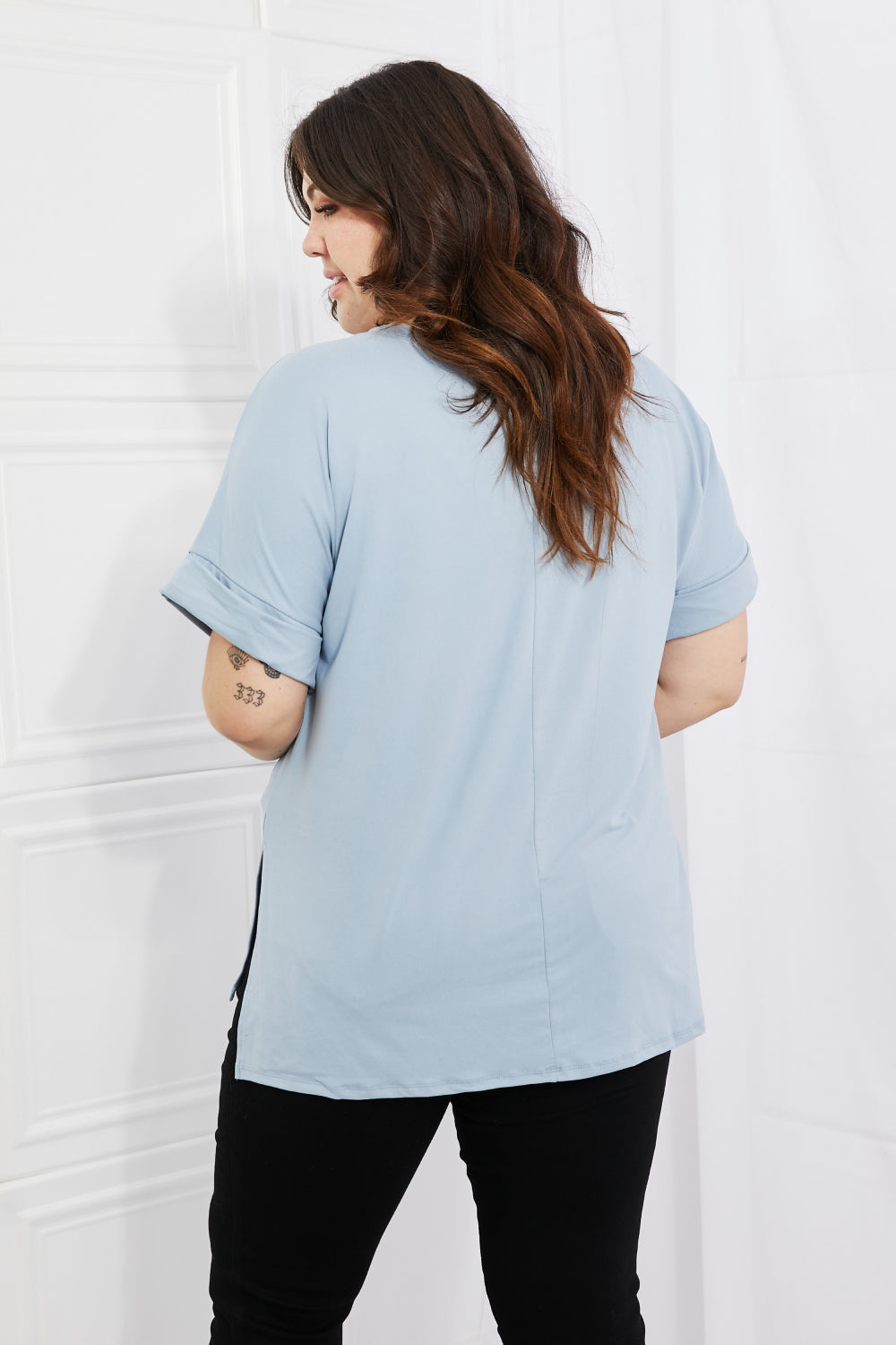 Zenana Simply Comfy Full Size V-Neck Loose Fit Shirt in Blue