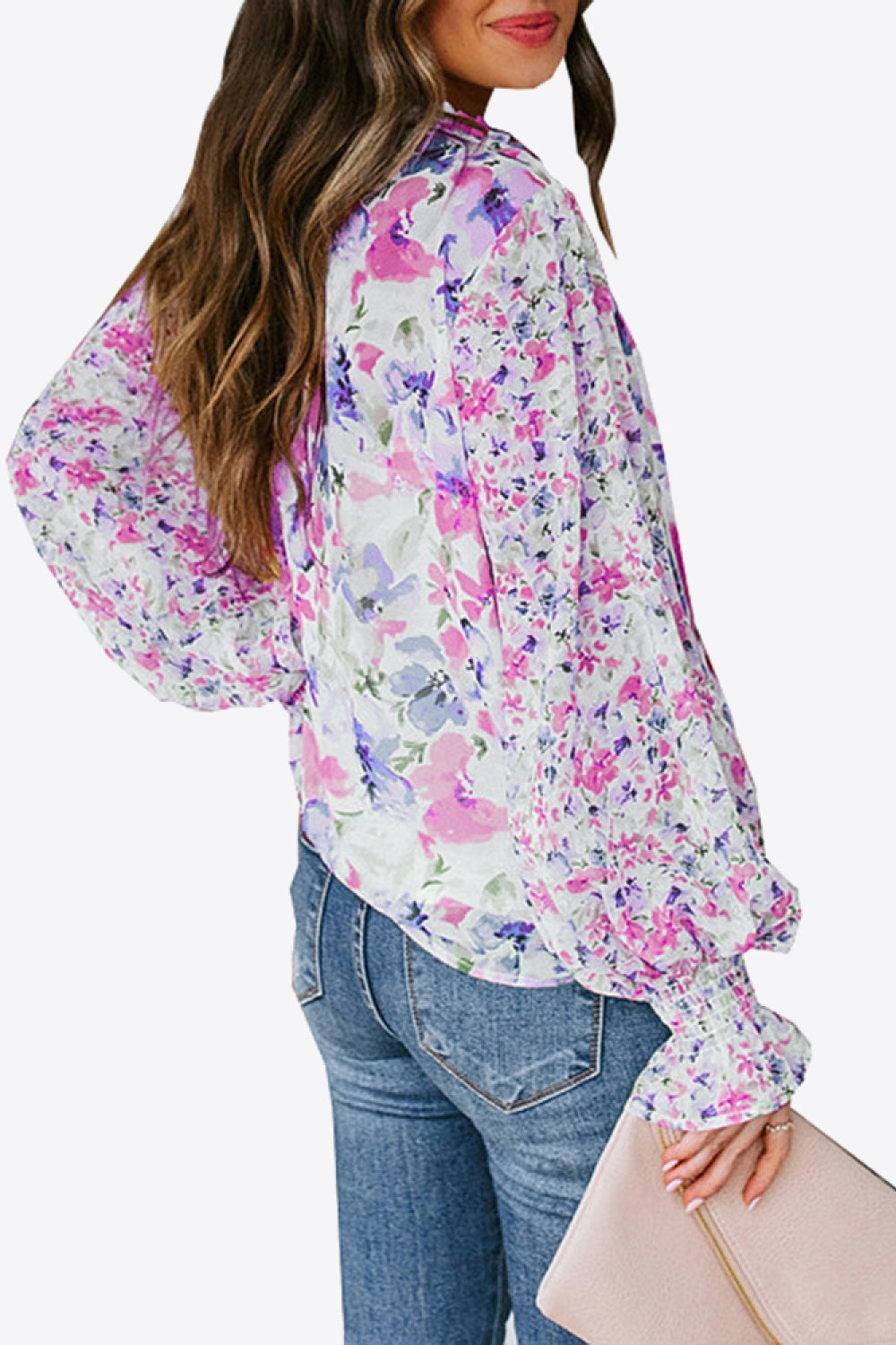 Floral Buttoned Lantern Sleeve Blouse